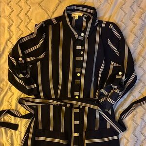 Monteau Striped Button-Up Shirt Dress
